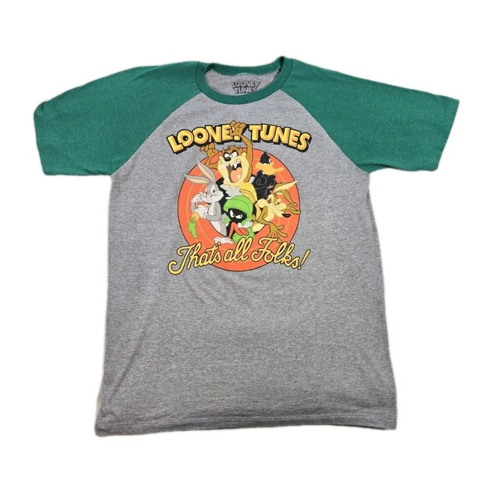 Mens Looney Tunes Short Sleeve T Shirt Gray Green Large